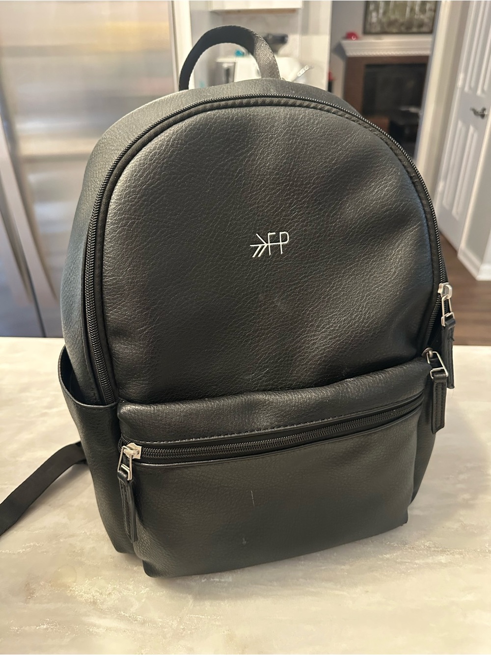 Freshly Picked Black Faux Leather Baby Backpack small